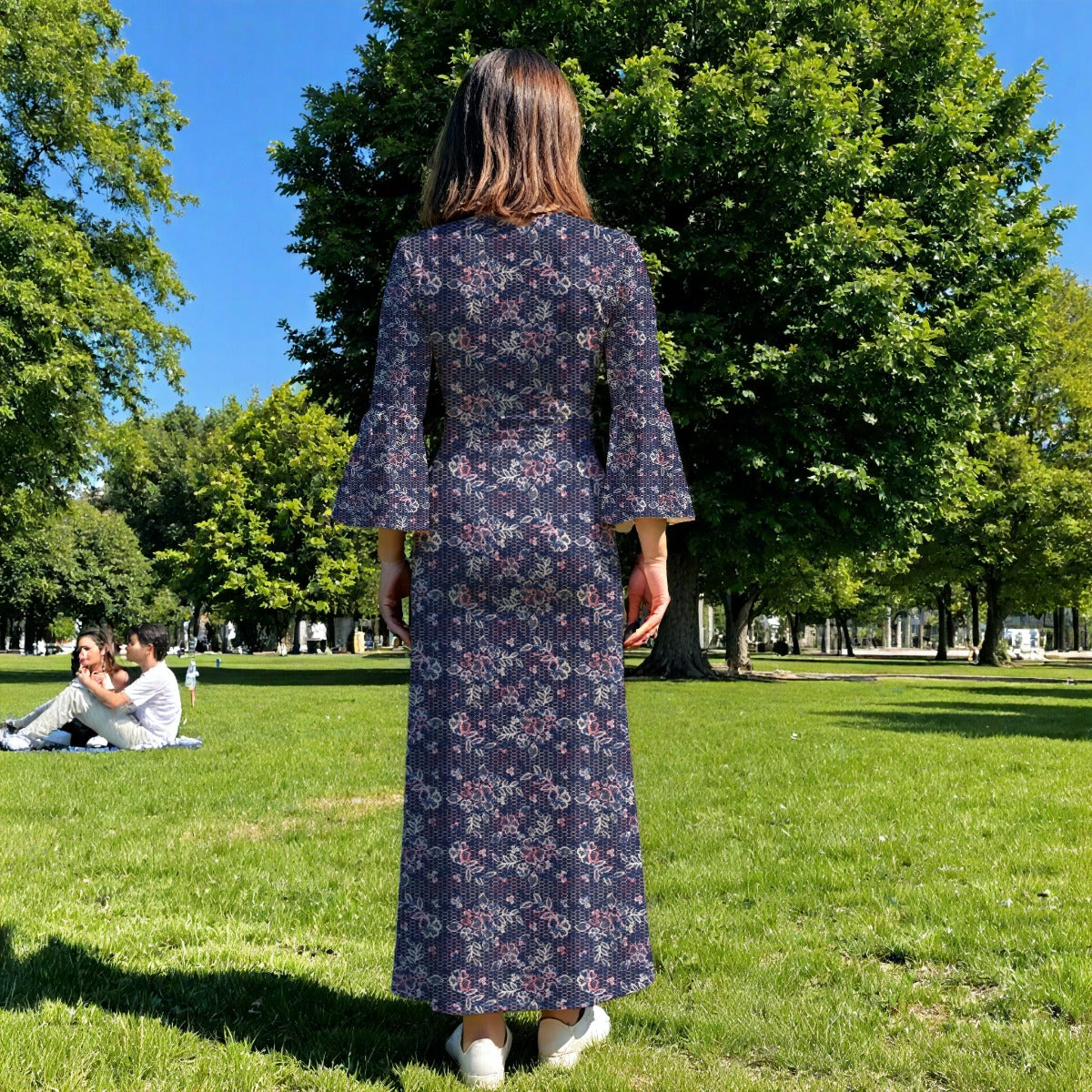 Back view floral wrap maxi dress S–8XL