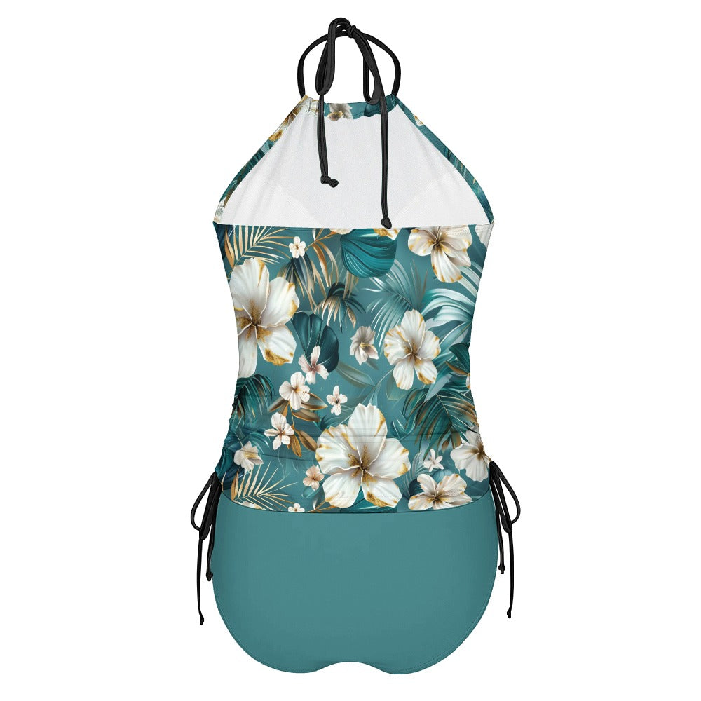 Floral halter tankini swimsuit back product view