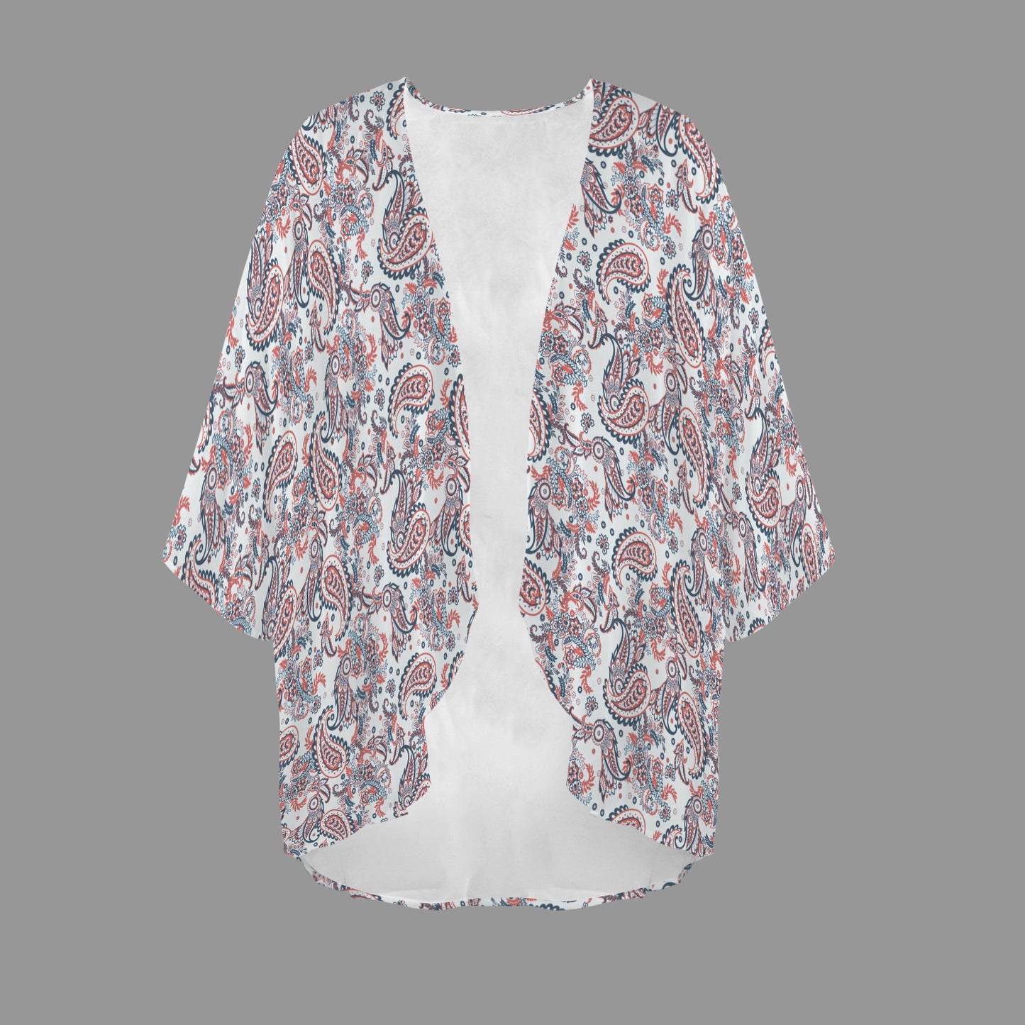 Paisley chiffon open front mid-length kimono product flat lay