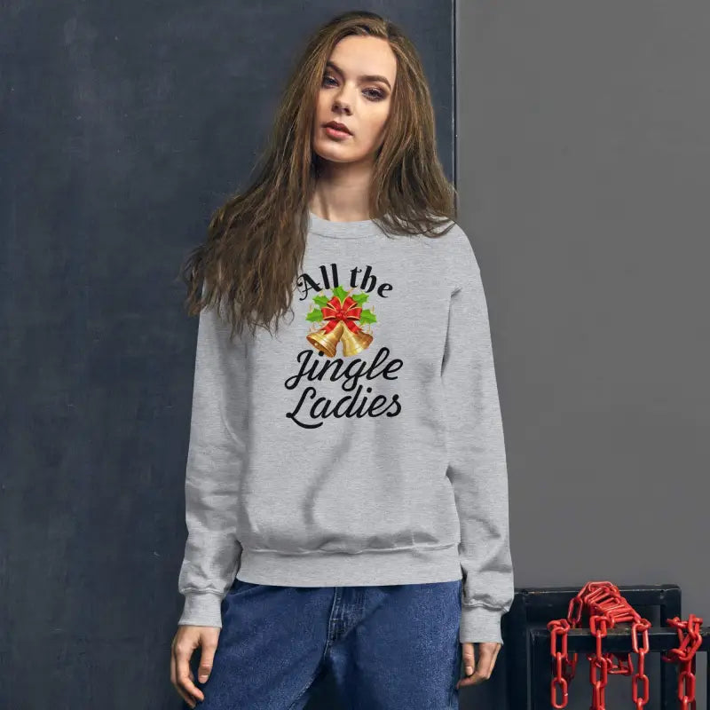 Gray All the Jingle Ladies Bell Christmas Sweatshirt for festive holiday vibes