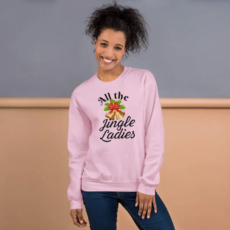 Pink Christmas sweatshirt with All the Jingle Ladies text and cute reindeer design