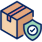 Cardboard box icon with a shield for package protection of one-of-a-kind gifts in Australia