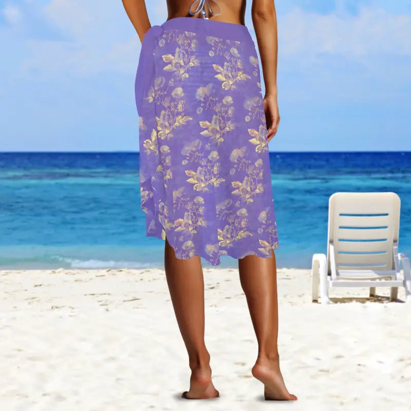 Purple floral print beach sarong wrap skirt from Beach Sarong Wrap That’s So Cute Even the Ocean’s Jealous