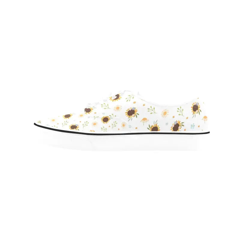 Floral-patterned slip-on shoe with sunflower print canvas for trendy women’s style