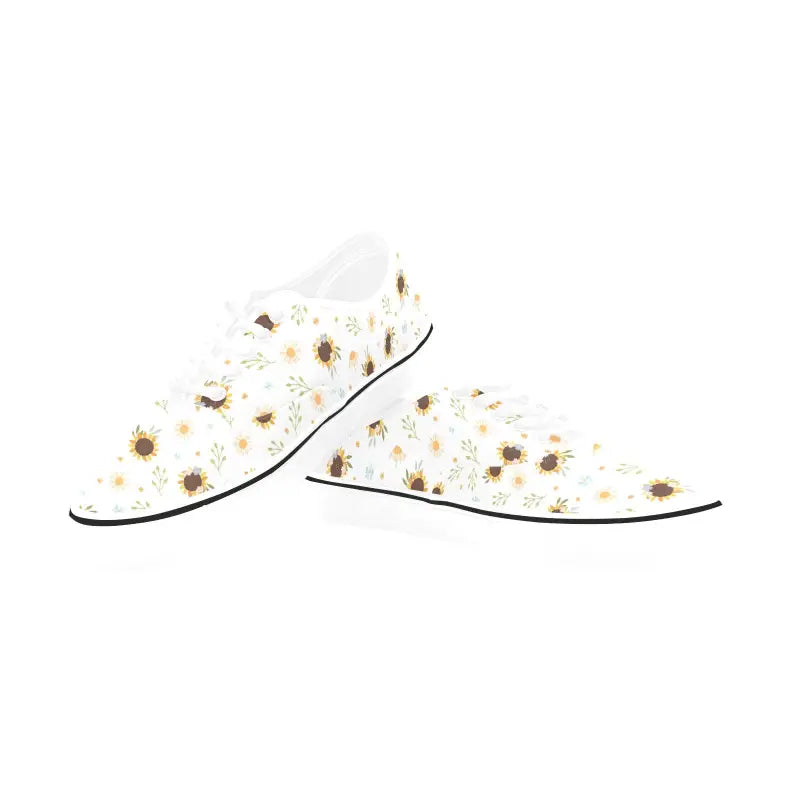 White sneakers with a floral sunflower print, perfect women’s sunflower print canvas style