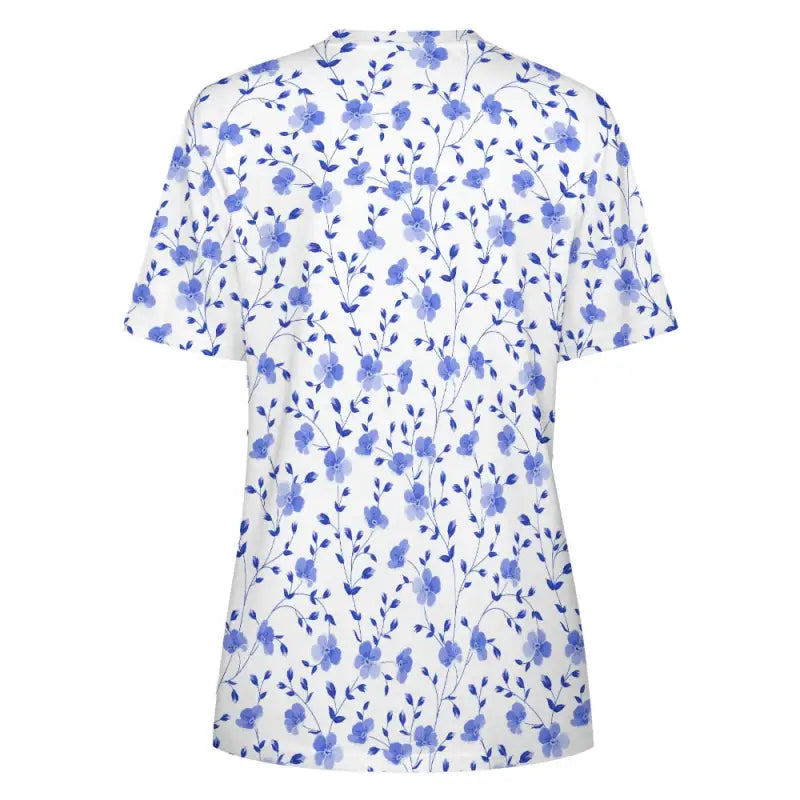 Stylish women’s blue floral short sleeve tee with a pretty white shirt design