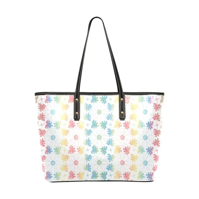 Stylish Blooming Pretty Floral Shoulder Tote Bag with Zipper Pocket and leather trim