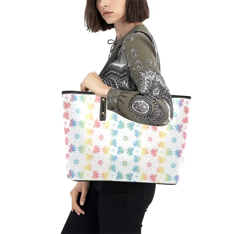 Person holding a Blooming Pretty Floral Shoulder Tote Bag with Zipper Pocket
