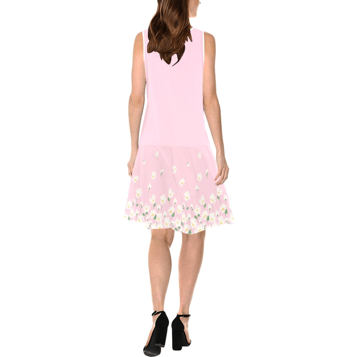 blush pink sleeveless shift mini dress back view relaxed silhouette