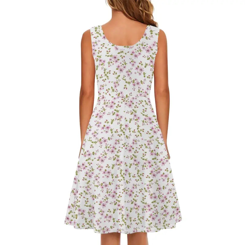White floral sleeveless Boho Beach Bash Dress perfect for summer outings and fun vibes