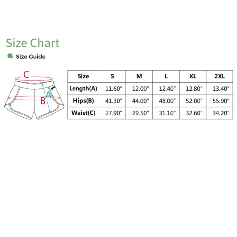 Size chart for Boho Chic Sports Shorts designed for women and their small items