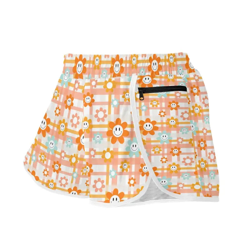 Floral and plaid skort for women, perfect boho sports shorts with zipper pocket for small items