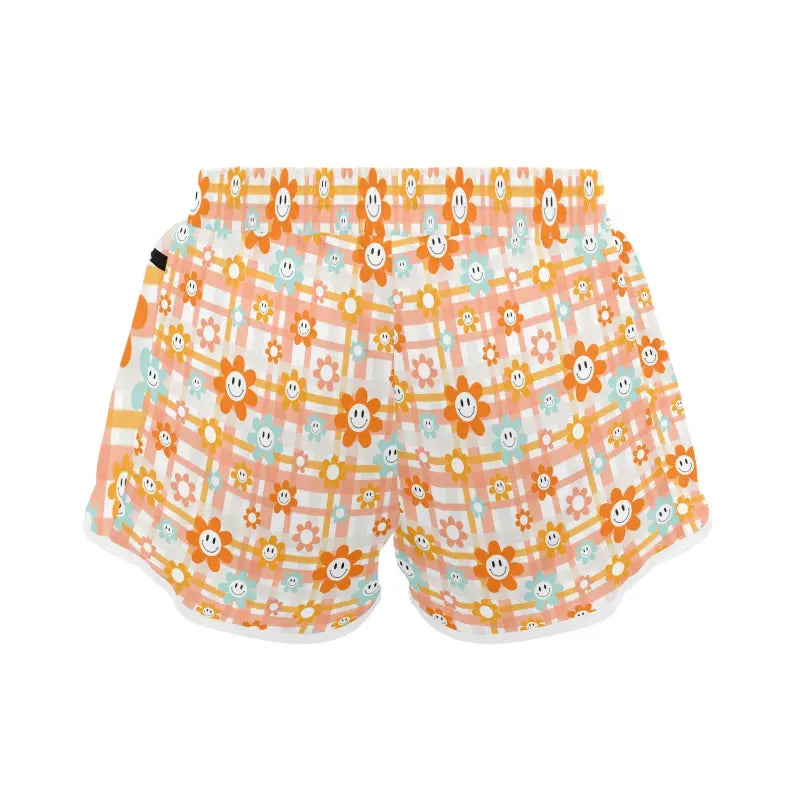 Floral smiley face sports shorts perfect for stylish women to carry small items in boho style