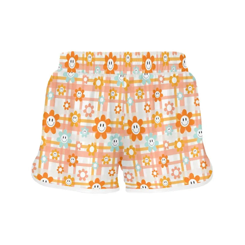 Floral smiley-face pattern on Boho Chic Sports Shorts perfect for small items