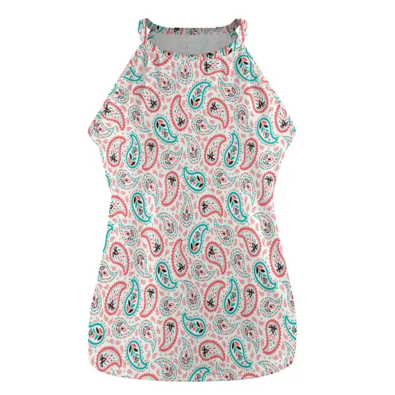 Sleeveless Boho Paisley Halter Tank in pink and turquoise for breezy summer vibes