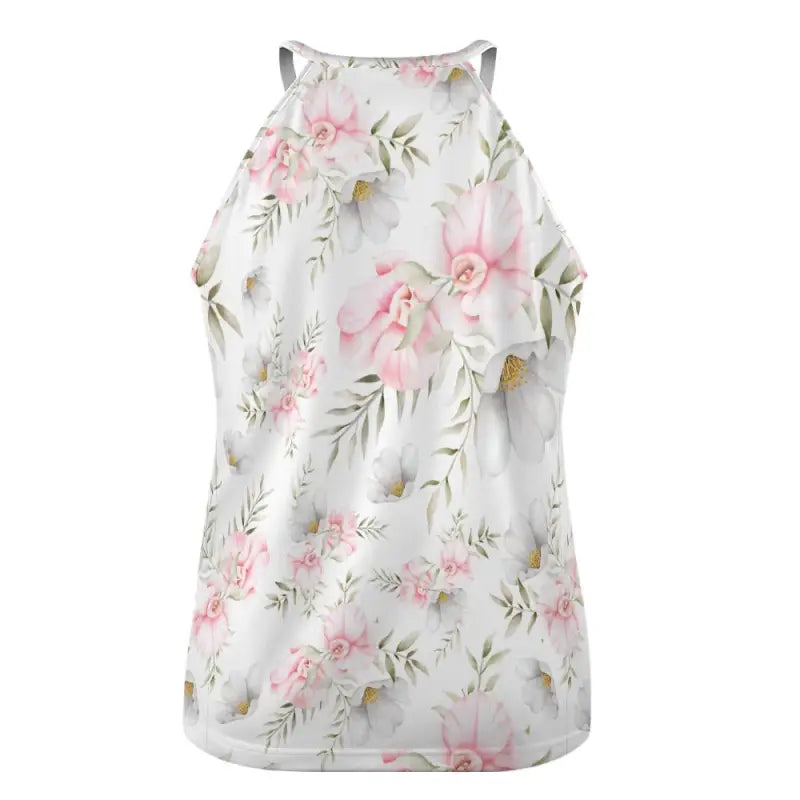 Sleeveless floral print crew neck with pink and green flowers perfect for a fab look