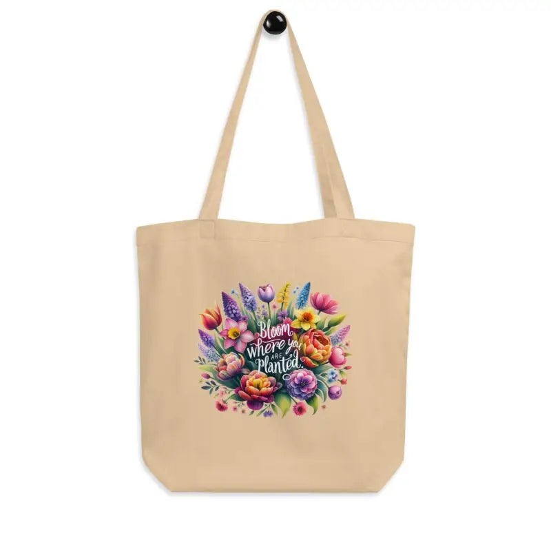 Beige floral tote bag with vibrant design and What’s the point text for spring vibes