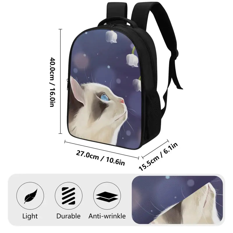 Dreamy cat design dual compartment school backpack with adjustable shoulder straps