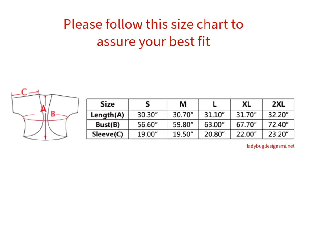Size chart for Women’s Kimono Chiffon with vibrant florals, listing measurements S to 2XL