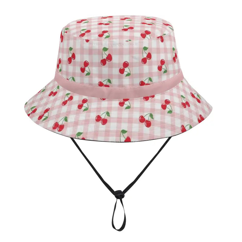Cherries on Top Check Bucket Hat with adjustable string perfect for summer vibes