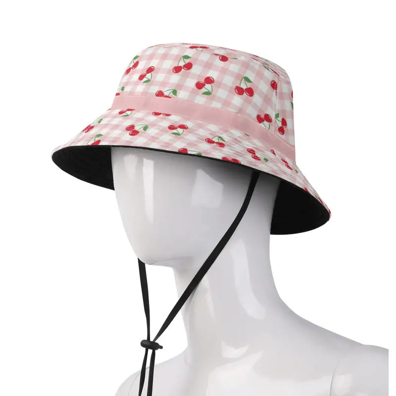 Cherries on Top Check Bucket Hat with Adjustable String for summer fun and style