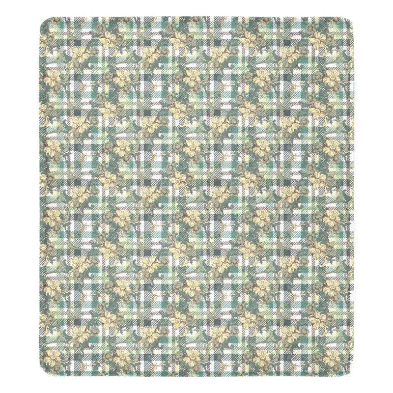 Cozy Green Plaid Floral Ultra-Soft Micro Fleece Blanket with patterned fabric design