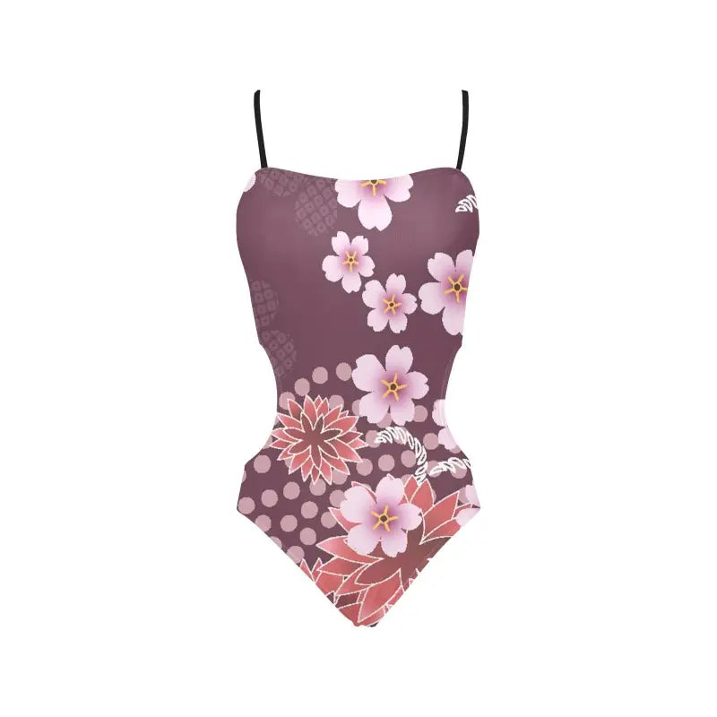 Floral spaghetti strap one-piece swimsuit in mauve and pink tones for women