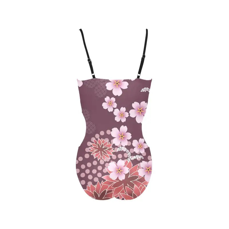 Women’s purple floral spaghetti strap swimsuit with thin straps for summer fun