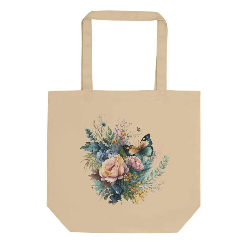 Beige floral butterfly eco tote perfect for your cottage core floral style