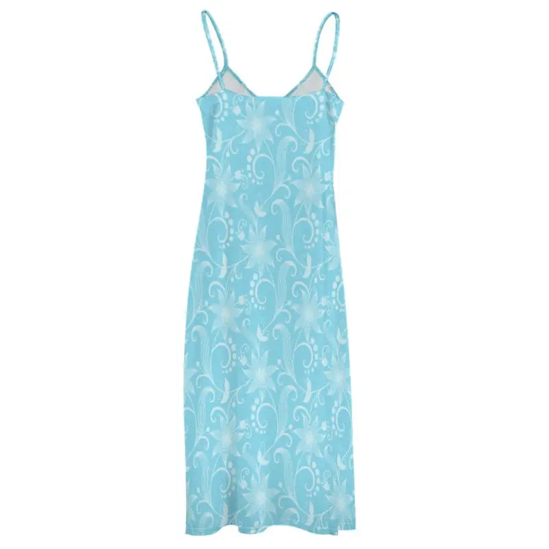 Light blue floral sleeveless maxi dress perfect for a breezy spring outing