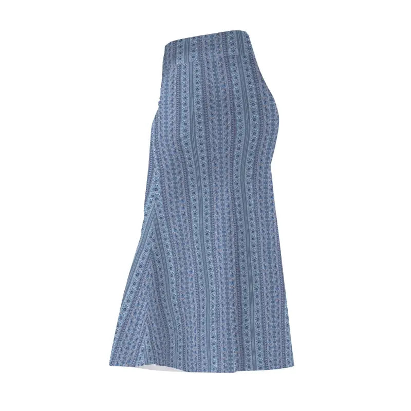 Blue patterned midi skirt with vertical stripes in a stylish, high-waisted design
