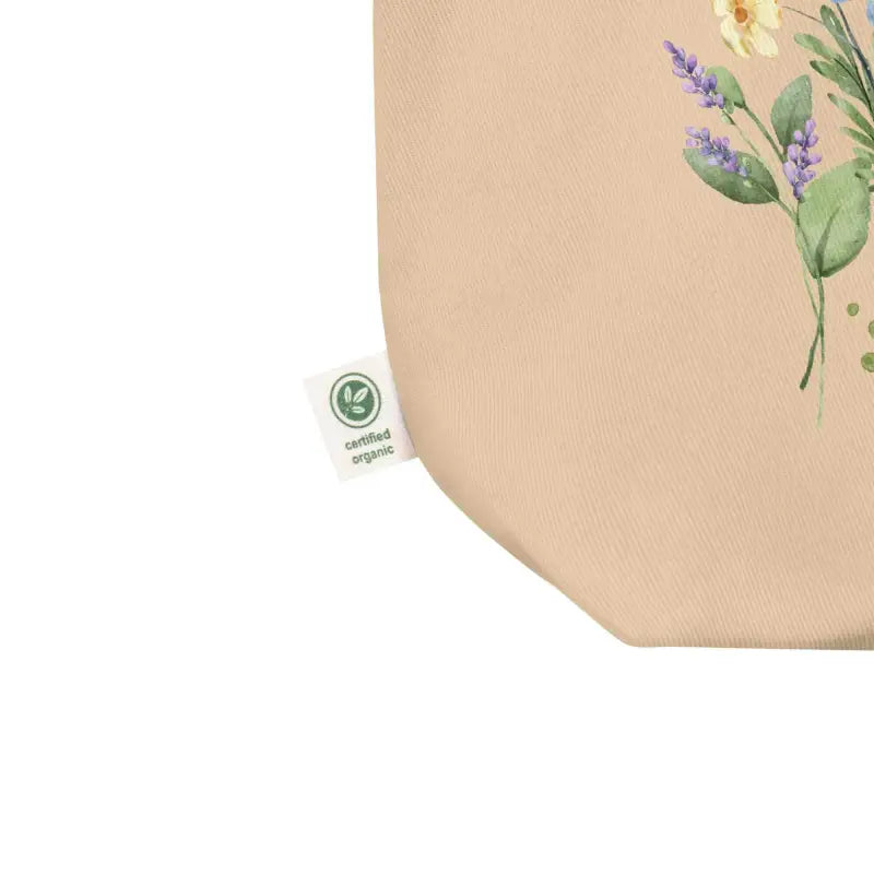 Beige eco canvas tote with floral design for cottage core wildflower vibes