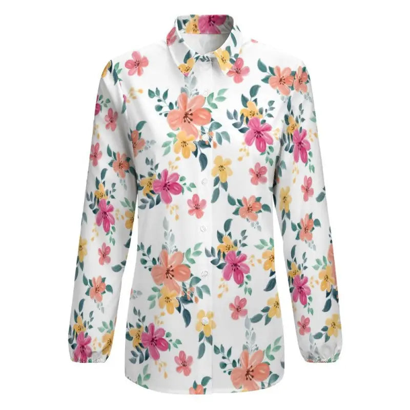 Floral long sleeve button-up blouse with collar, perfect for a stylish look