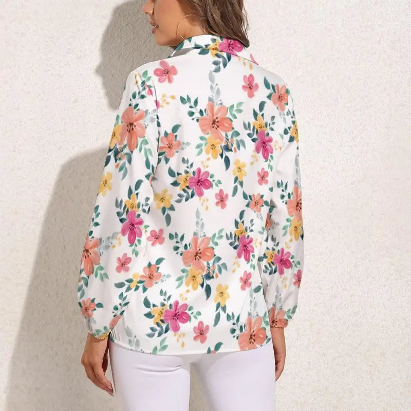 Floral long sleeve blouse with collar and button details, perfect for any occasion