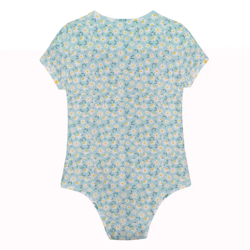 Baby onesie with light blue floral print, perfect floral print crew neck for mini fashionistas