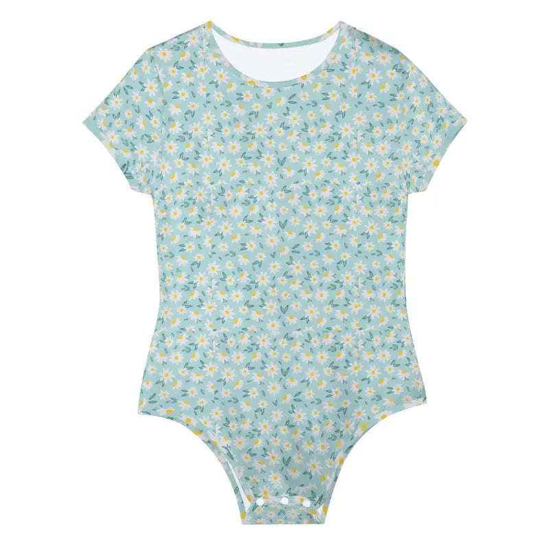 Floral Print Crew Neck Baby Bodysuit in pastel blue and yellow for mini fashionistas