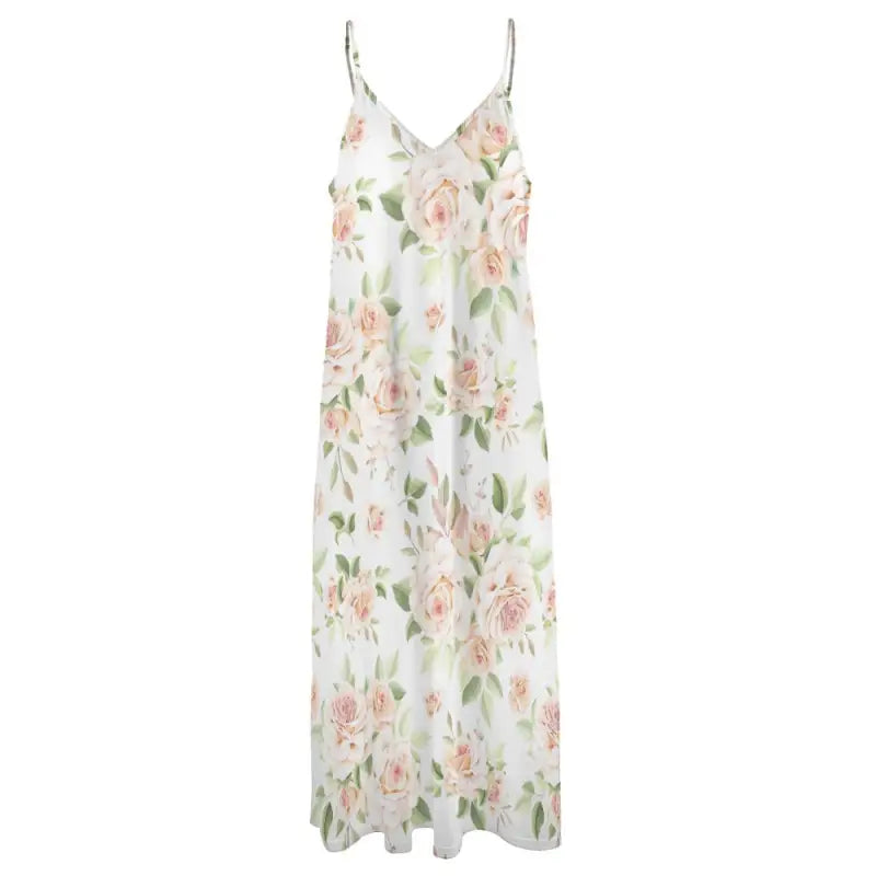 Floral print maxi dress with spaghetti straps, perfect for an ankle length dress vibe