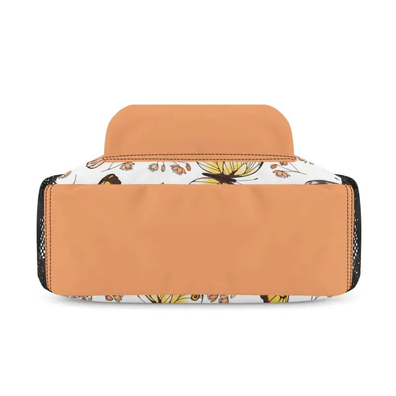 Floral-patterned handbag with tan trim for the Personalized Butterfly Mini Backpack