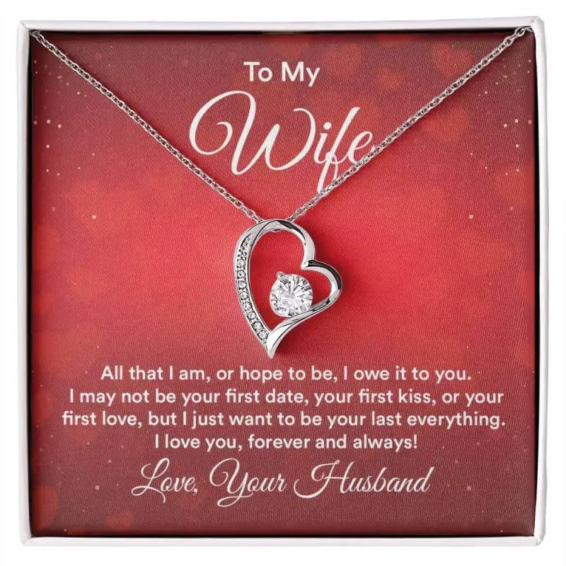 Heart-shaped silver Forever Love Necklace with diamond for wifey, perfect gift!