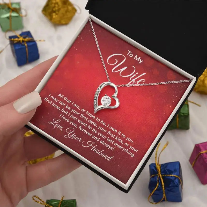 Heart-shaped Forever Love Necklace with Diamonds in Gift Box and Valentine Wife Card