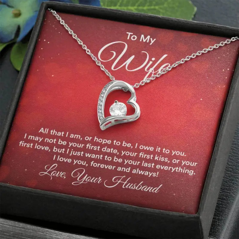 Heart-shaped Forever Love Necklace in gift box with sweet valentine wife card