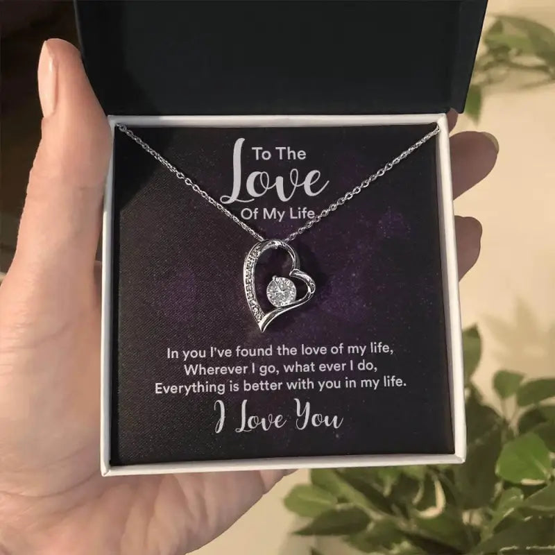 Heart-shaped Forever Love Necklace with diamond in a gift box for romantic moments
