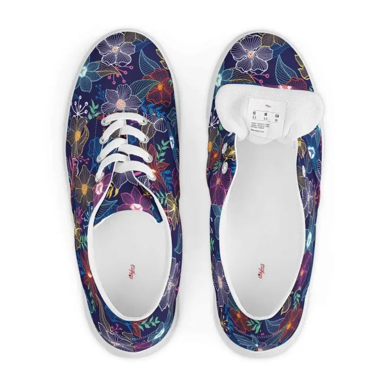 Colorful women’s floral print lace-up canvas shoes with white laces and soles