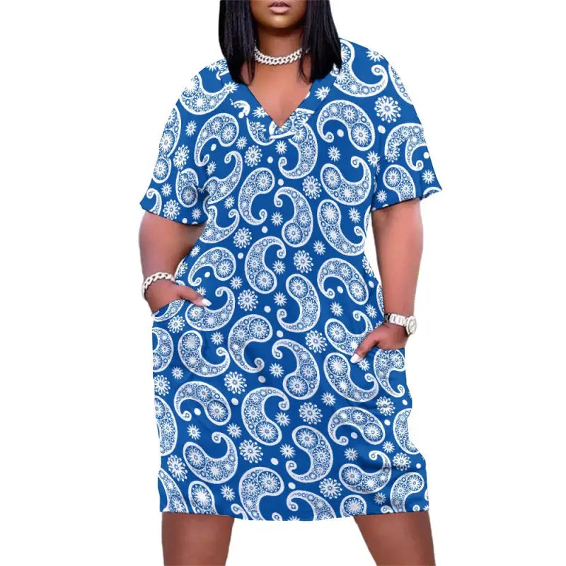 Blue paisley print dress in imitation cotton for cozy basic style vibes, perfect for any occasion