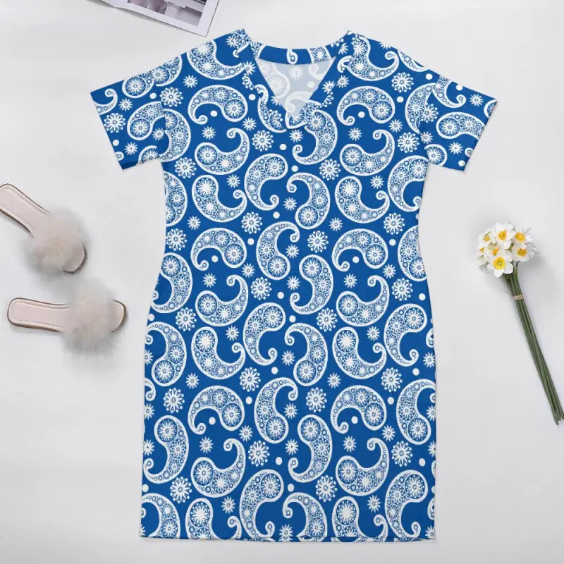 Blue paisley print dress from Get Cozy in our Premium Imitation Cotton Basic Style collection