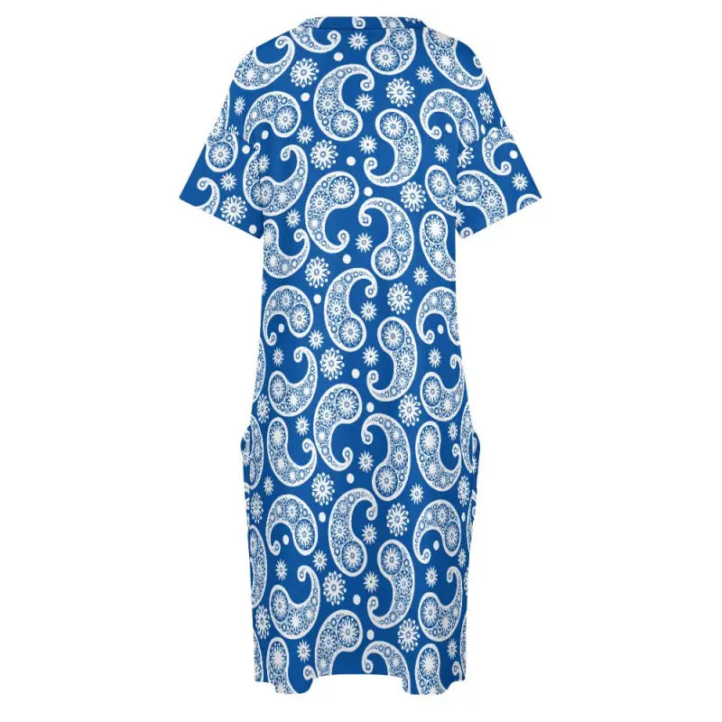 Blue paisley print dress in Imitation Cotton, perfect for cozy basic style vibes