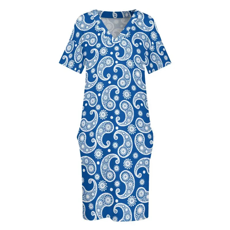 Blue paisley print dress in imitation cotton for that comfy basic style vibe