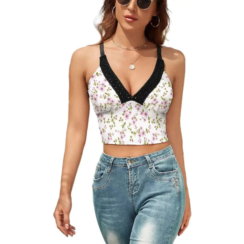 Floral print crop top showcasing the Purple Floral Coquette Cami for a cute vibe