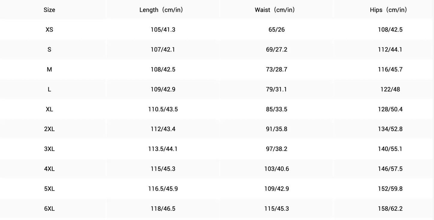 Size chart for floral wide leg pants, showing length, waist, and hips in centimeters