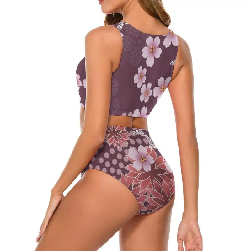 Ladies Purple Floral Bikini Set featuring a stylish floral print two-piece swimsuit